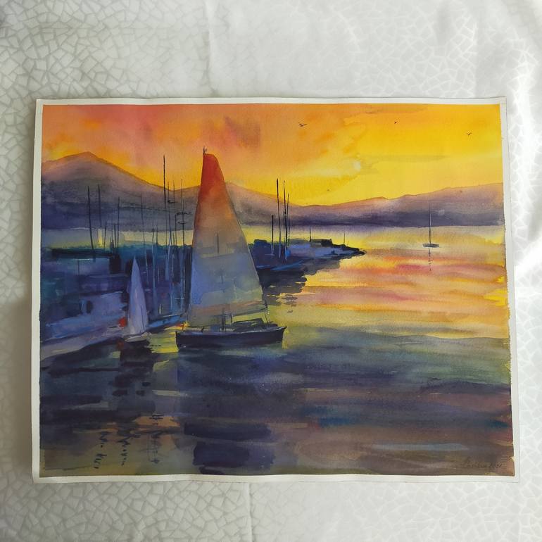 Original Sailboat Painting by Anastassiya Coskun