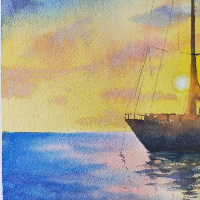 Original Art Deco Seascape Painting by Anastassiya Coskun