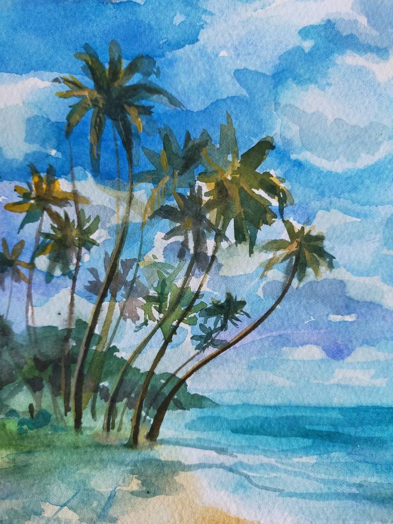 Original Expressionism Beach Painting by Anastassiya Coskun