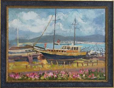 Original Art Deco Boat Paintings by Anastassiya Coskun