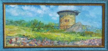 Landscape with a windmill oil painting,Summer plein air art thumb