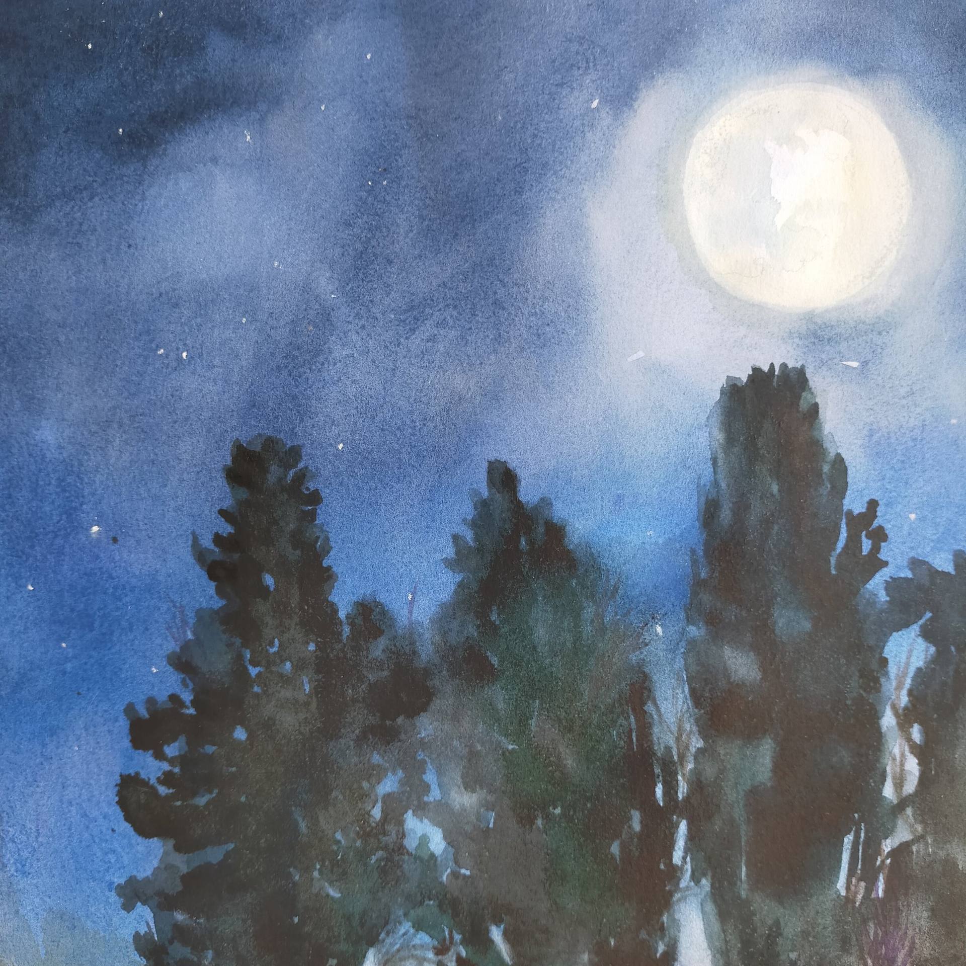 Hot Original watercolor moon painting