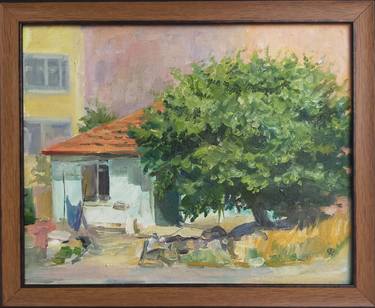 Gypsy house end green tree small oil painting, Plein air thumb