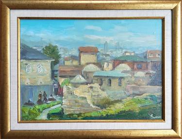 Old City in Istanbul original oil painting,Panoramic wall art thumb