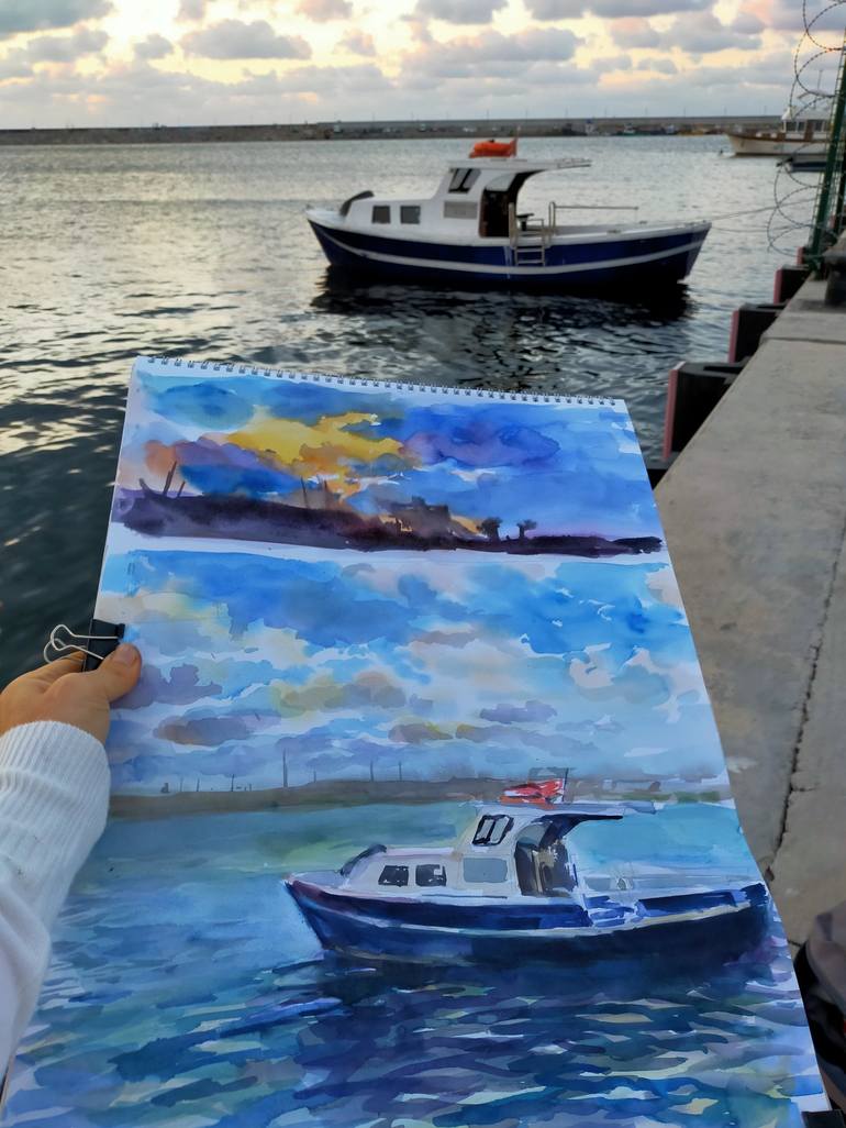 Original Boat Painting by Anastassiya Coskun