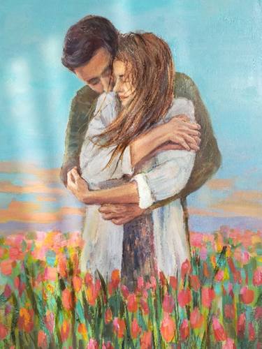 Man and woman oil painting Romantic couple original wall art thumb