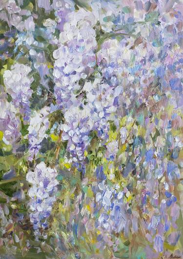 Wisteria flowers oil painting plein air painting from nature thumb