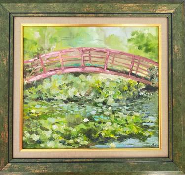 Bridge with pond plein-air oil painting from nature thumb