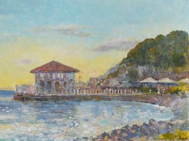 Evening on the embankment in Istanbul,Oil sketch, Plein air thumb