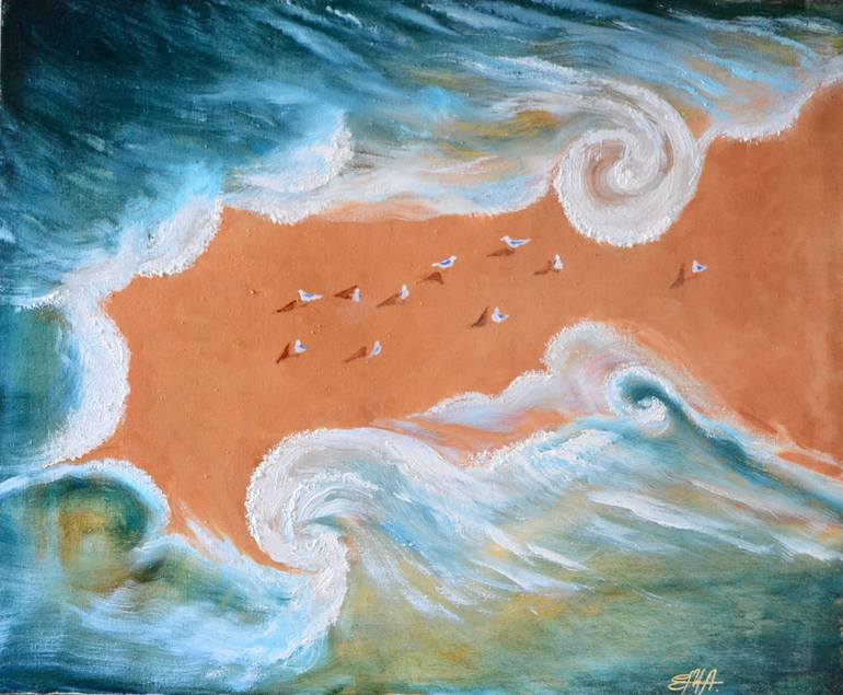 Seashells on wood background Canvas Print / Canvas Art by Elena