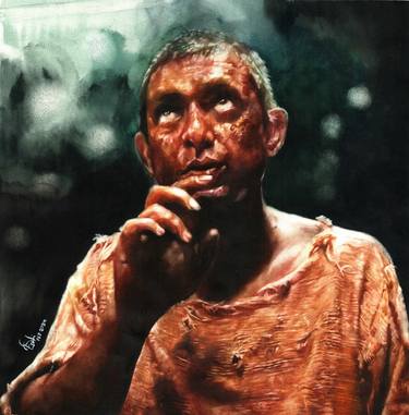 Original Photorealism People Painting by Sufia Easel