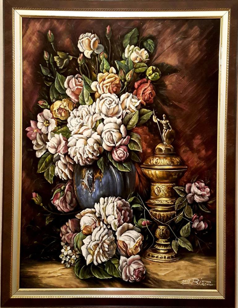 Roses-on black velvet Painting by Bita Mtz | Saatchi Art