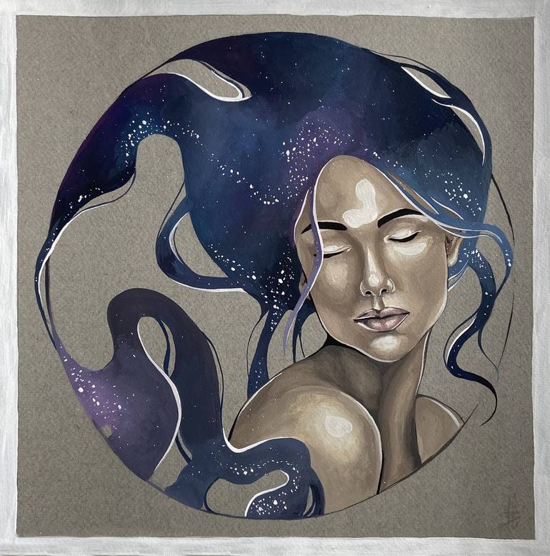 Woman with stars in her hair Painting by Viktoria Rozhak | Saatchi Art