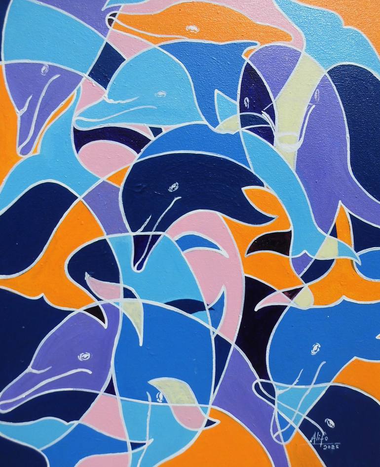 Original Abstract Painting by Seth Alifo | Abstract Art on Canvas | Mystic Dolphins
