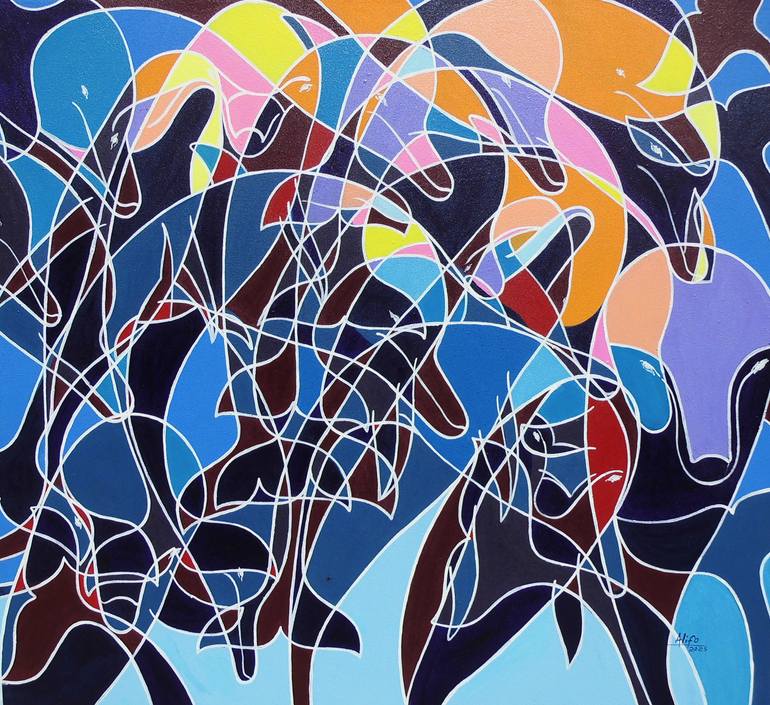 Original Abstract Painting by Seth Alifo | Abstract Art on Canvas | Pod of Dolphins