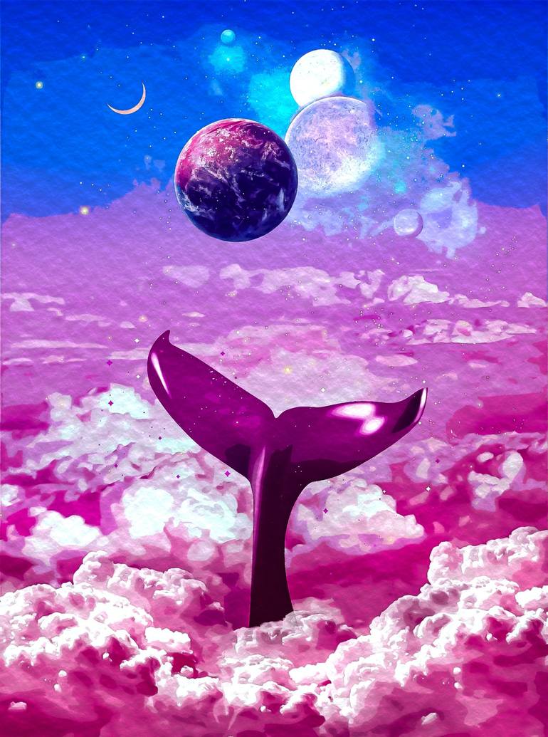 Space Whale Magic Mixed Media by Wesley Baltzell | Saatchi Art, image size:770x1035