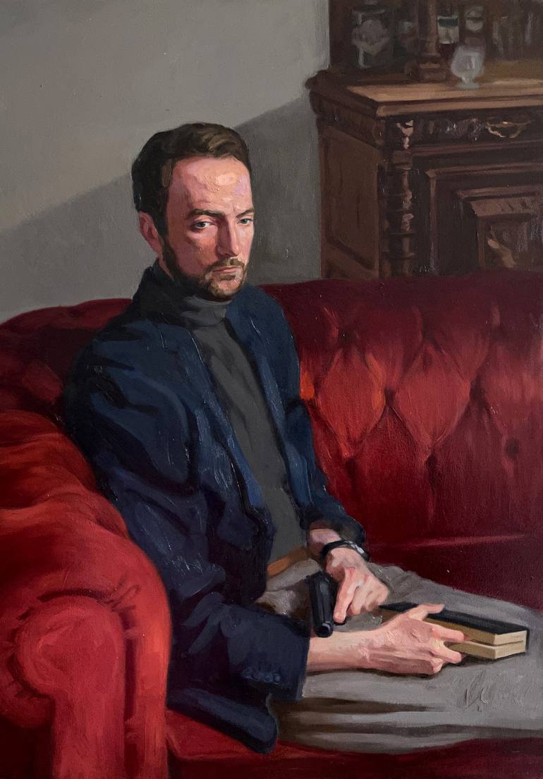 Portrait of a man with pistol and book - Print