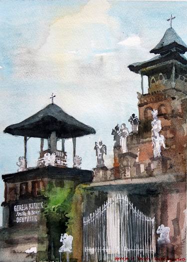 Original Documentary Architecture Paintings by Gede Agus