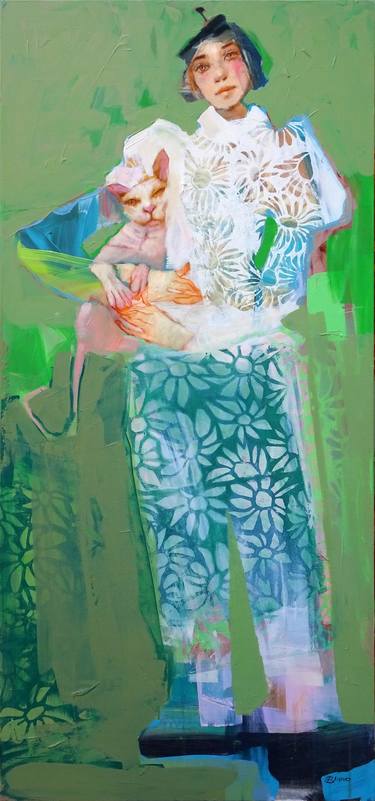 Original Figurative Cats Paintings by Lilas Blano