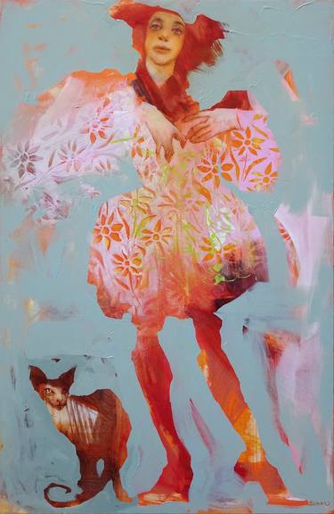 Original Figurative Cats Paintings by Lilas Blano