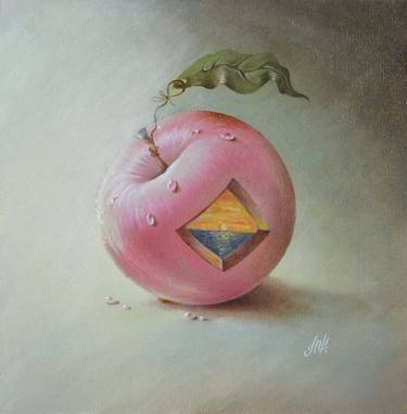 "Apple"- oil on canvas, surrealism, oil painting, Ukrainian art. thumb