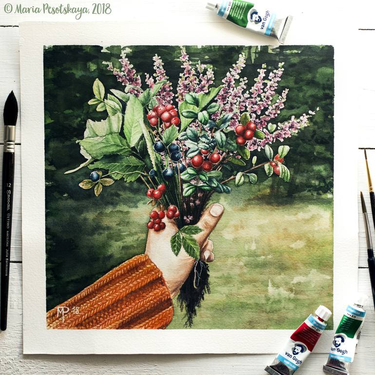 Original Realism Botanic Painting by Maria Pesotskaya