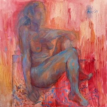 “Crimson Dawn” - oil painting, canvas painting, woman painting thumb