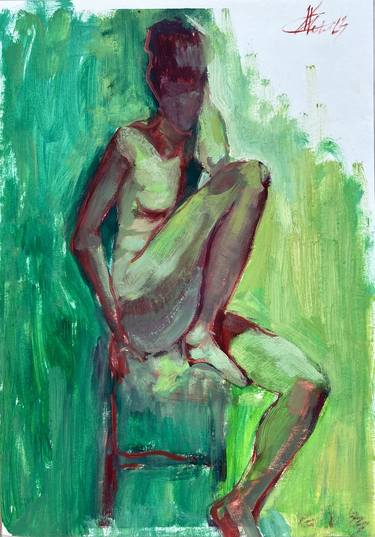 “Spring sketch N1” - oil painting, paper painting, woman painting thumb