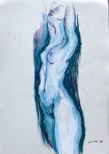 “Coolness” - wax crayons painting, paper painting, woman thumb