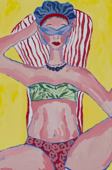 So hot outside - woman art, ready to hang, yellow, beach, sea, girl power, girl art, tan, body thumb