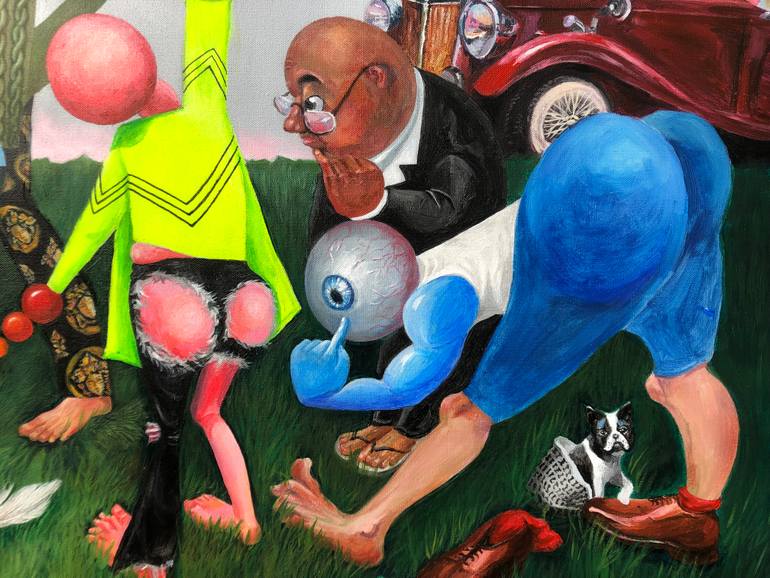 Original Fine Art Cartoon Painting by Wei Ma