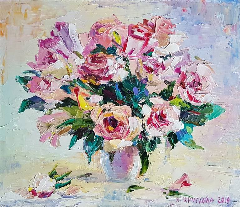 Pink roses Painting by Irina Kruglova | Saatchi Art