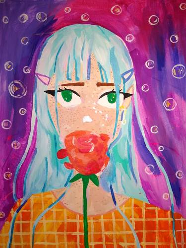 Anime girl with a rose thumb