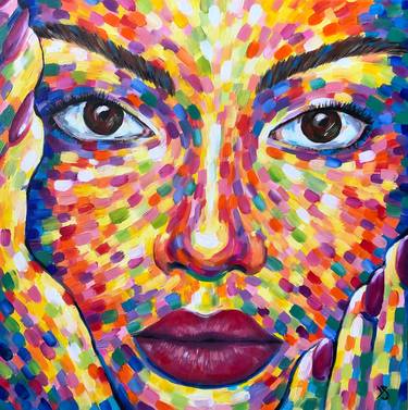 Phoenix - modern portrait woman art, colorful, female painting, large face canvas thumb