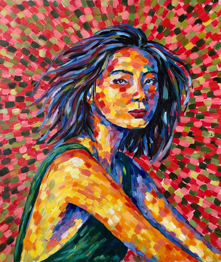 In Harmony - Modern Colorful Portrait Of Asian Girl In Pointillism Style.  Painting By Yana Shapoval | Saatchi Art
