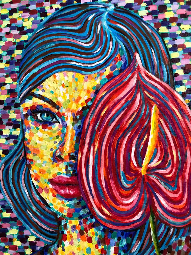 Cosmic flower -colorful modern female portrait with Anthurium in