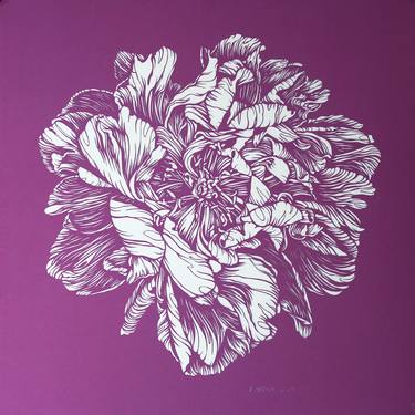 Pink tulip flower, original paper cutting art thumb