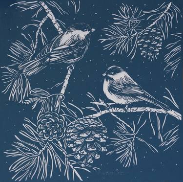winter birds,  original hand cut artwork, framed picture thumb