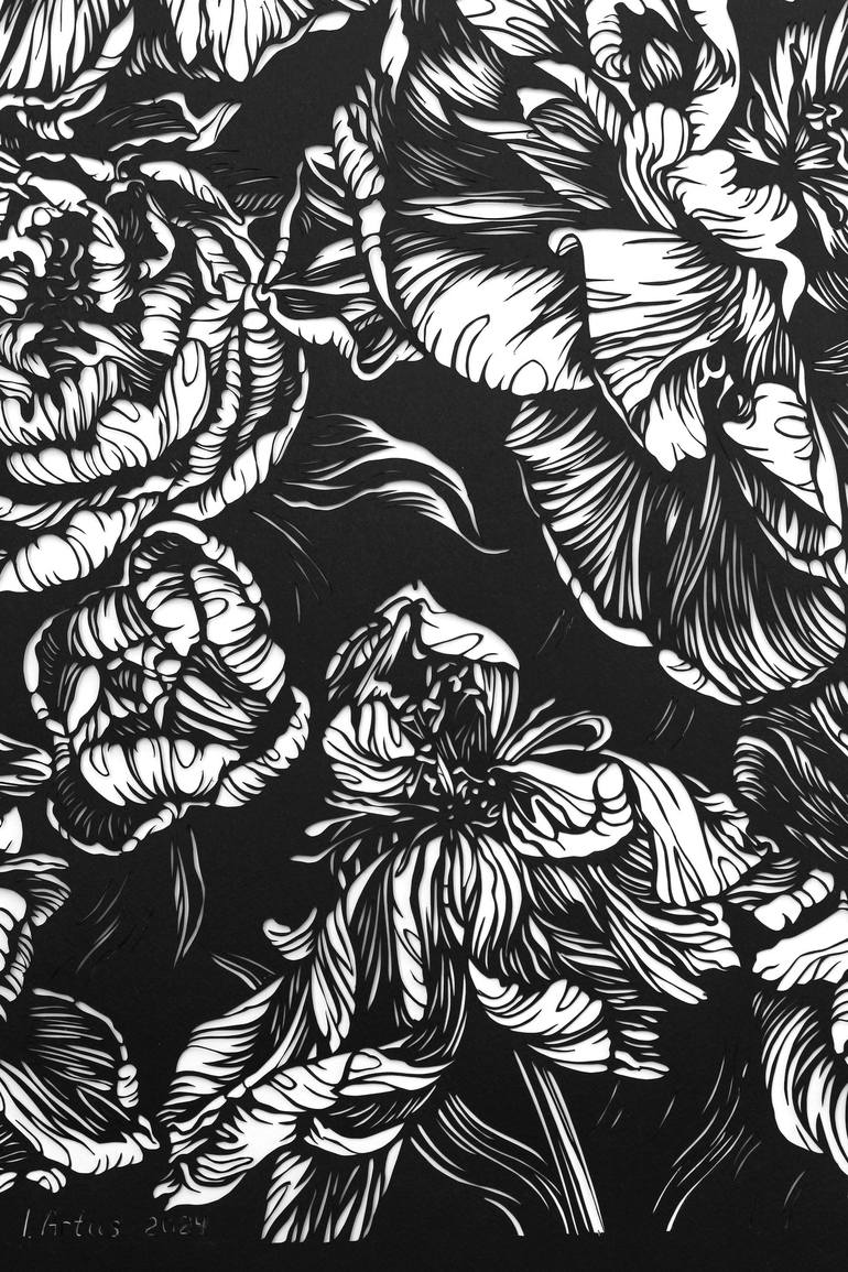 Original Black & White Floral Collage by Iryna Artus