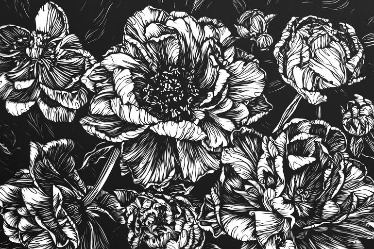 Original Black & White Floral Collage by Iryna Artus