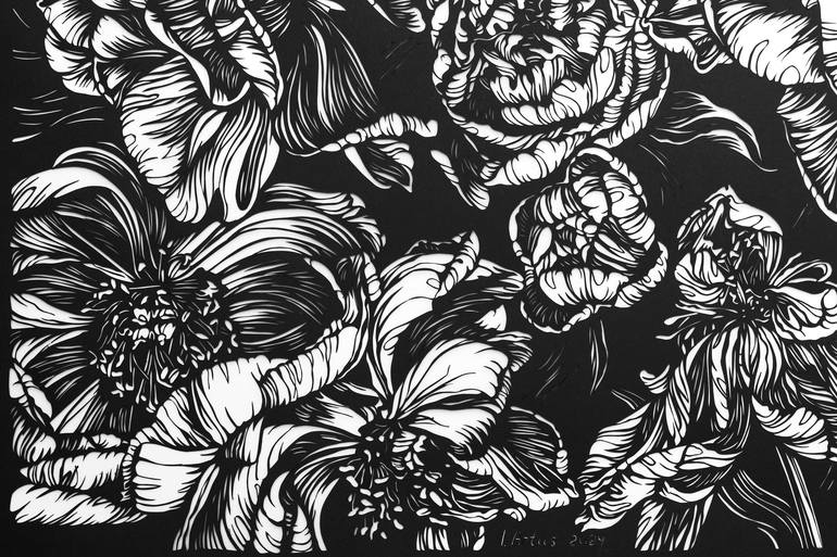 Original Black & White Floral Collage by Iryna Artus