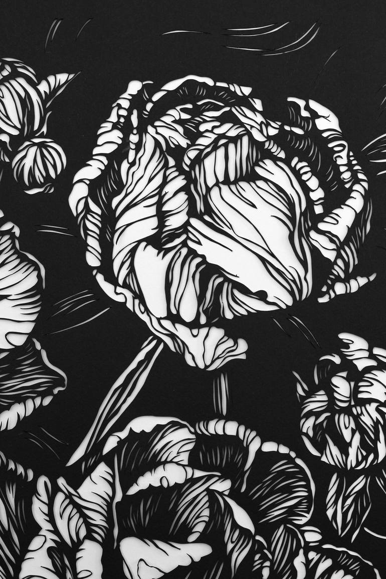 Original Black & White Floral Collage by Iryna Artus