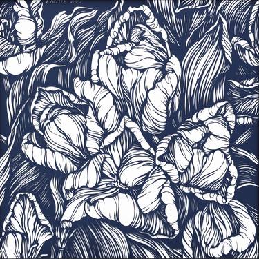 Blue Tulips Botanical Illustration. Original hand-cut artwork thumb