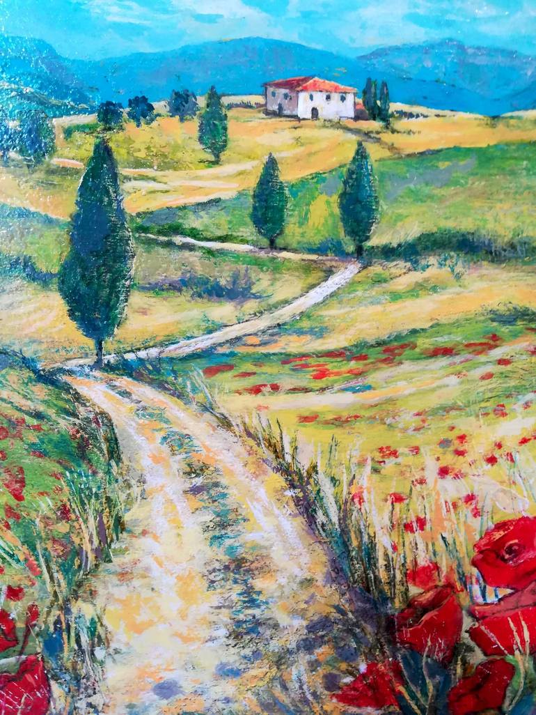 Landscape with poppies Painting by Daniela Quadrelli