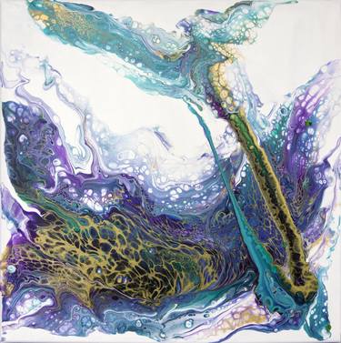 Lilac turquoise with gold abstraction. thumb