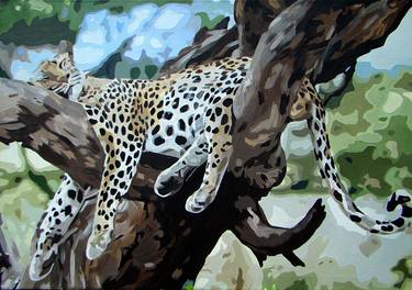 Leopard resting on a tree thumb