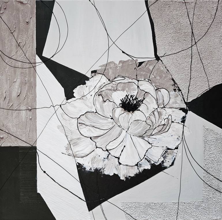Original Black & White Abstract Painting by Svetlana Saratova