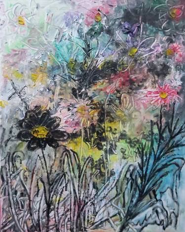 Abstract field of flowers in oil by Gabriela Romaria thumb