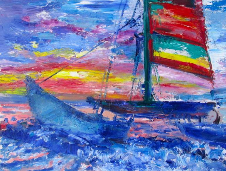 Original Impressionism Boat Paintings by Elvira Kantimerova