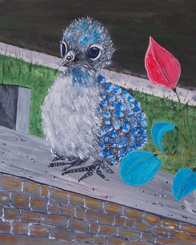 Bird On A Wheel Green Square Canvas Wall Art